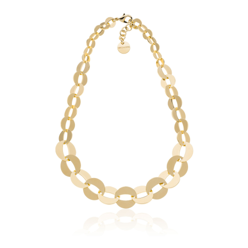 Collana Catena Tonda Piatta UNOAERRE Bronzo Dorato (2466) | Maglie Sagomate Girocollo Lucido | Gioiello Statement Made in Italy