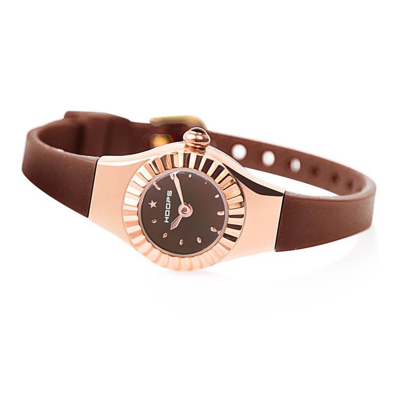 Orologio Hoops 2470L-RG03 Donna Mini Oro Rosa | Cassa Rose Gold Ghiera Zigrinata | Cinturino Silicone Marrone | Quadrante Marrone | Made in Italy