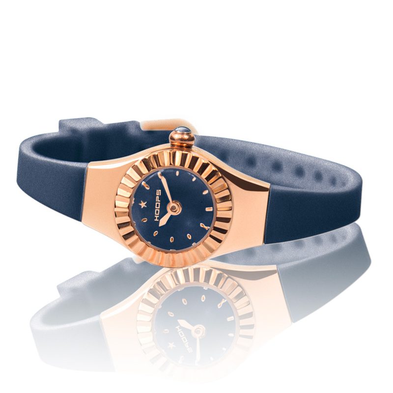 Orologio Hoops 2470L-RG08 Donna Mini Oro Rosa | Cassa Rose Gold Ghiera Zigrinata | Cinturino Silicone Blu Navy | Quadrante Scuro | Made in Italy