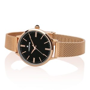 Orologio Donna Hoops 2610L-RG02 Cassa Oro Rosa | Bracciale Maglia Milano | Quadrante Nero Minimal