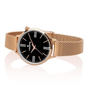 Orologio Donna Hoops 2610LD-RG02 Gioiello Oro Rosa | Bracciale Maglia Milano | Quadrante Nero Diamantato