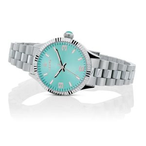 Orologio Hoops 2618L-S06 Unisex Acciaio | Quadrante Azzurro Tiffany Numeri Arabi | Lunetta Godronata