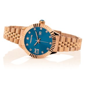 Orologio Hoops 2619LD-RG06 Donna Gioiello Oro Rosa | Quadrante Blu Petrolio Diamanti | Lunetta Godronata