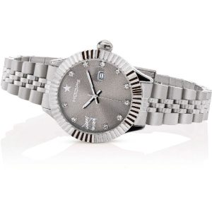 Orologio Hoops 2619LD-S04 Donna Gioiello Acciaio Silver | Quadrante Grigio Diamanti | Lunetta Godronata