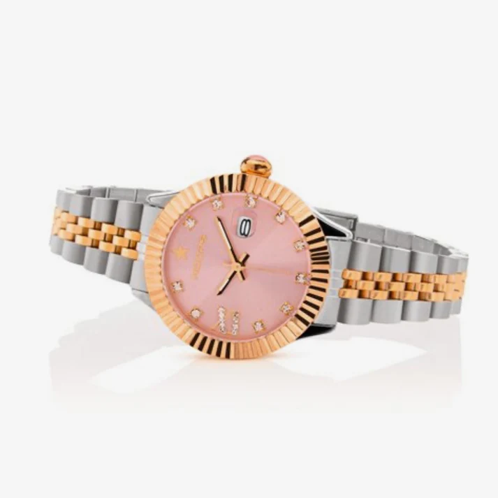 Orologio Hoops 2619LSRG05 Donna Bicolore Acciaio Oro Rosa | Lunetta Godronata | Quadrante Rosa Pastello Diamantato