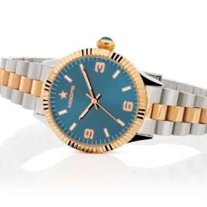 Orologio Hoops 2619LSRG06 Unisex Bicolore Acciaio Oro Rosa | Lunetta Godronata | Quadrante Blu Petrolio Numeri Arabi