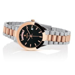Orologio Hoops 2620MSRG02 Unisex Day-Date Bicolore Acciaio Oro Rosa | Quadrante Nero | Bracciale a Maglie