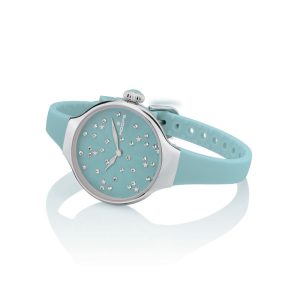 Orologio Hoops 2639L-07 Donna Elegante Silver | Quadrante Azzurro Strass Stelle | Cinturino in Silicone/Gomma Celeste