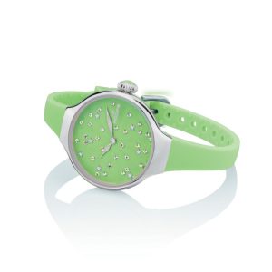 Orologio Hoops 2639L-11 Donna Elegante Silver | Quadrante Verde Lime Glitter Strass | Cinturino in Silicone/Gomma Verde Mela