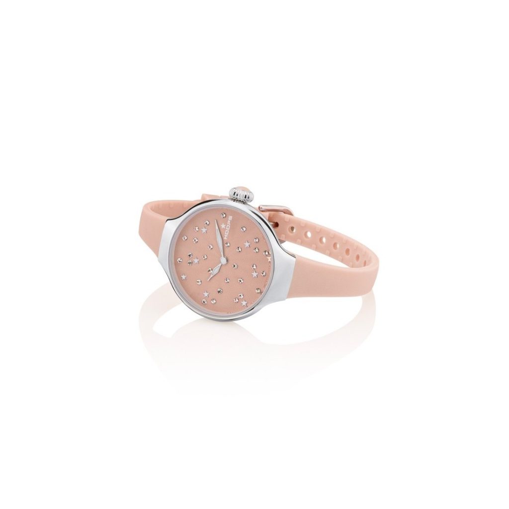 Orologio Hoops 2639L-03 Donna Elegante Silver | Quadrante Rosa Glitter Strass | Cinturino in Silicone/Gomma Rosa Cipria
