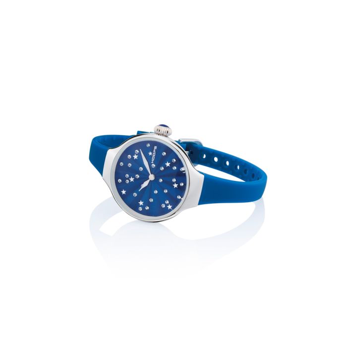 Orologio Hoops 2639L-04 Donna Elegante Silver | Quadrante Blu Strass Stelle | Cinturino in Silicone/Gomma Blu