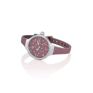 Orologio Hoops 2639L-08 Donna Elegante Silver | Quadrante Prugna Strass Stelle | Cinturino in Silicone/Gomma Viola/Taupe |