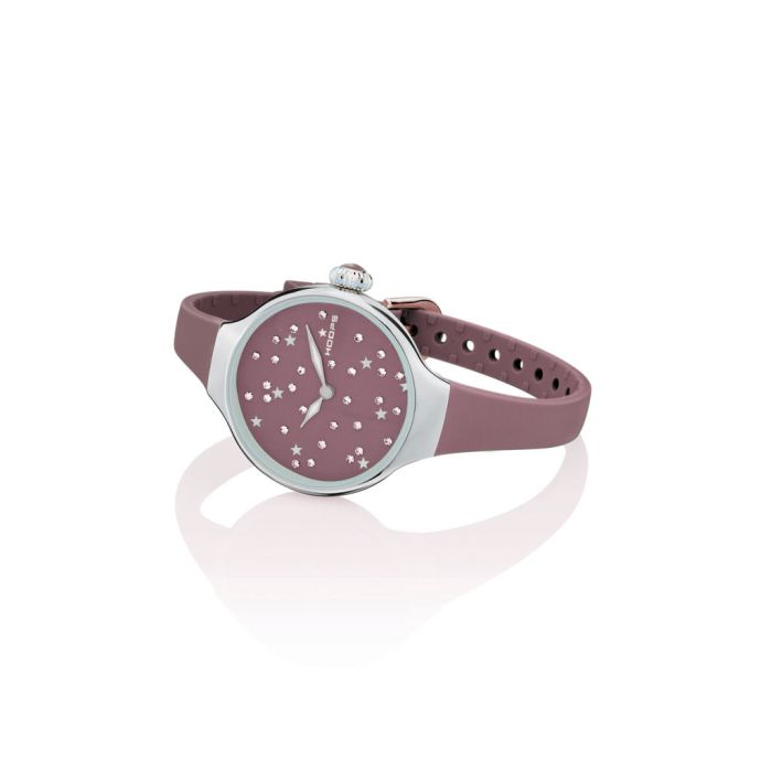 Orologio Hoops 2639L-08 Donna Elegante Silver | Quadrante Prugna Strass Stelle | Cinturino in Silicone/Gomma Viola/Taupe |