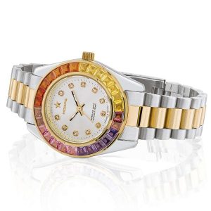 Orologio Hoops 2644L-SG01 Donna Lusso Bicolore Silver/Oro | Ghiera Rainbow Cristalli Arcobaleno | Bracciale in Acciaio | Made in Italy