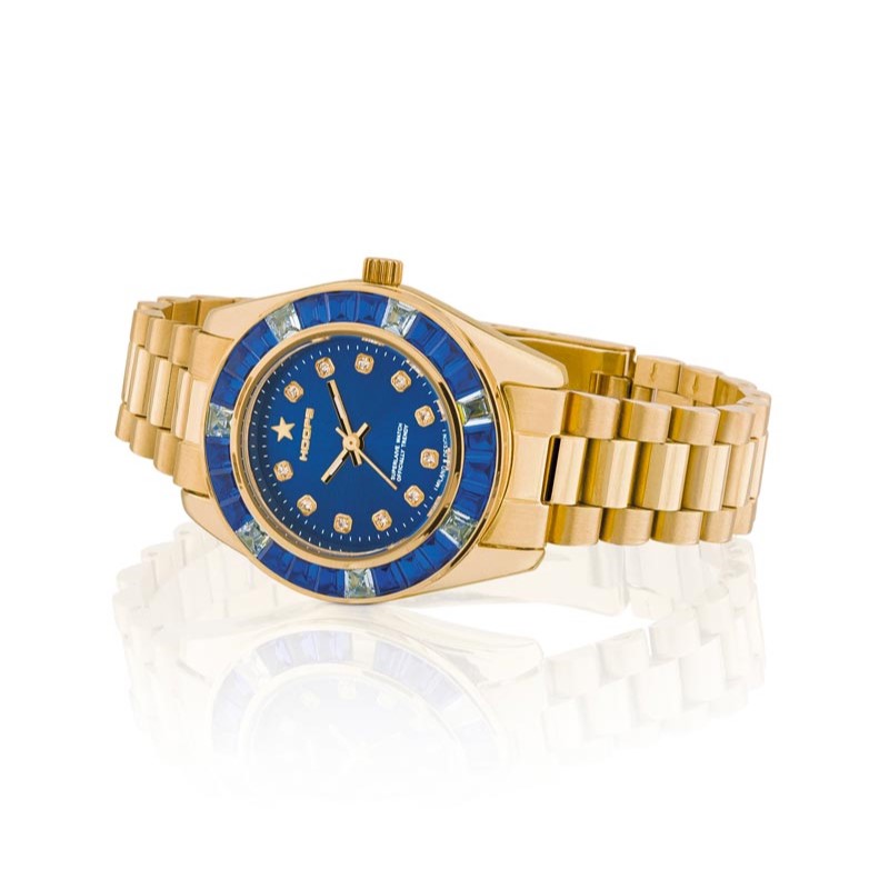Orologio Hoops 2644LG04 Donna Lusso Oro Giallo | Ghiera Cristalli Blu/Celesti | Bracciale Acciaio Oro | Quadrante Blu Indici Diamanti