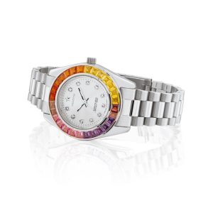 Orologio Hoops 2644LS01 Donna Elegante Lusso | Cassa e Bracciale in Acciaio Silver | Ghiera Rainbow Cristalli Colorati