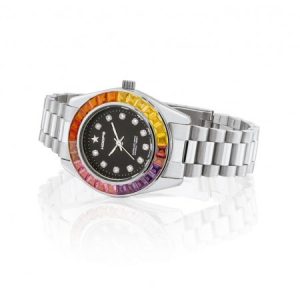 Orologio Hoops 2644LS02 Donna Lusso Acciaio Silver | Ghiera Rainbow Cristalli Colorati | Quadrante Nero Indici Diamanti