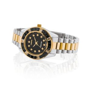 Orologio Hoops 2644L-SG03 Donna Lusso Bicolore Silver/Oro | Ghiera Cristalli Neri e Ambra | Quadrante Nero | Bracciale Acciaio