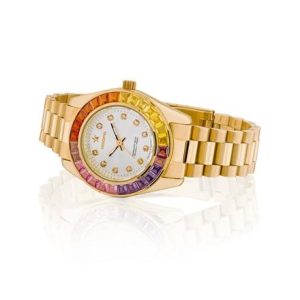 Orologio Hoops 2644L-G01 Donna Elegante Lusso | Cassa e Bracciale in Acciaio Oro Giallo | Ghiera Rainbow Cristalli Colorati