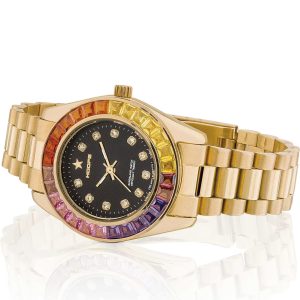 Orologio Hoops 2644L-G02 Donna Lusso Oro Giallo | Ghiera Rainbow Cristalli Colorati | Quadrante Nero Indici Diamanti