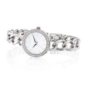 Orologio Hoops 2645L-S02 Donna Catena Lusso | Cassa e Bracciale in Acciaio Silver | Ghiera Strass Cristalli | Quadrante Bianco
