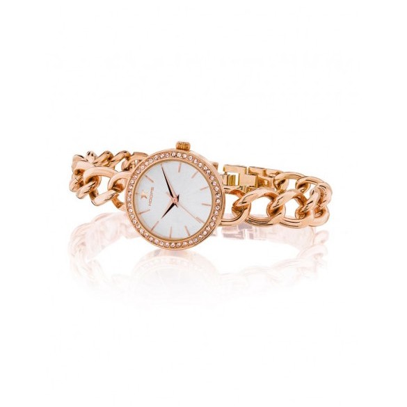 Orologio Hoops 2645L-RG02 Donna Catena Lusso | Cassa e Bracciale in Acciaio Oro Rosa | Ghiera Strass Cristalli