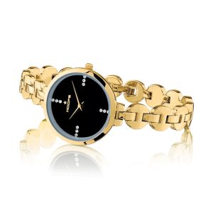 Orologio Hoops 2646LG-01 Donna Gioiello Lusso | Bracciale Catena Maglie Cerchio Oro Giallo | Quadrante Nero Strass