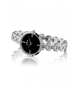 Orologio Hoops 2646L-S01 Donna Gioiello Lusso | Bracciale Catena Maglie Cerchio Acciaio Silver | Quadrante Nero Strass