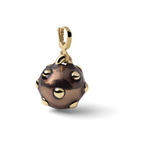 Charm Pendente Unoaerre Mina Sferica in Bronzo Placcato Oro Giallo e Smalto Color Bronzo Made in Italy