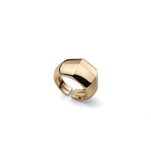 Anello Fascia Open Geometrico UNOAERRE Bronzo Dorato (2756) | Cocktail Ring Cupola Facetata Regolabile | Gioiello Made in Italy