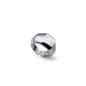 Anello Fascia Open Geometrico UNOAERRE Bronzo Argentato (2757) | Cocktail Ring Cupola Facetata Regolabile | Gioiello Made in Italy