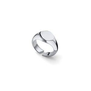 Anello Sigillo Open Ovale UNOAERRE Bronzo Argentato (2761) | Chevalier Scudo Lucido Regolabile Rodiato | Gioiello Statement Made in Italy