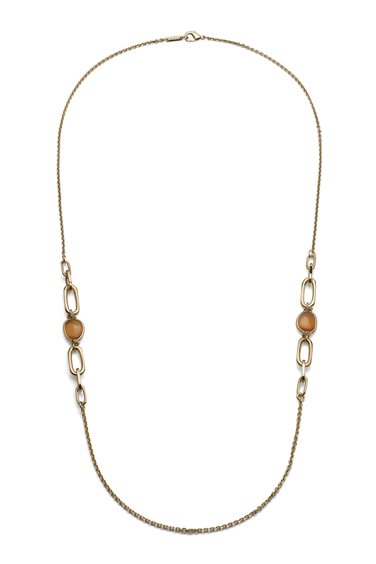 Collana Lunga Sautoir Catena Dorata UNOAERRE (2773) | Inserti Maglie Ovali e Gemme Ambrate | Gioiello Made in Italy