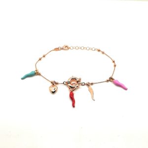 Bracciale portafortuna in argento rosè 925
