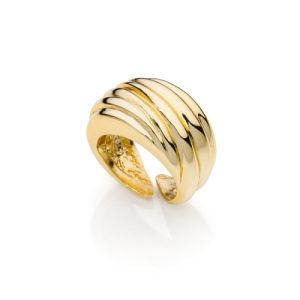 Anello Unoaerre Regolabile in Bronzo Dorato Made in Italy | Fascia Ondulata Placcata Oro – Stile Versatile e Chic