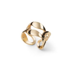 Anello Unoaerre a Fascia Larga in Bronzo Dorato Made in Italy | Design Intrecciato Ondulato – Eleganza Dinamica e Scultorea