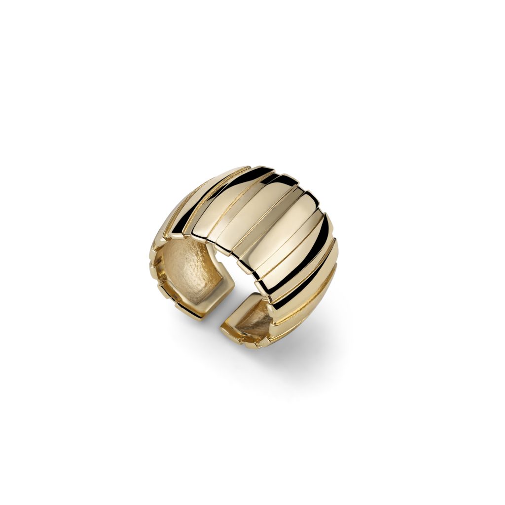 Anello Fascione Scanalato Striato UNOAERRE Bronzo Dorato (2720) | Anello Bombato Chunky Regolabile Ribbed | Gioiello Statement Made in Italy