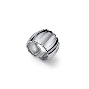 Anello Unoaerre Regolabile a Fascia Larga in Bronzo Argentato Made in Italy | Design Scanalato Moderno – Stile Unico