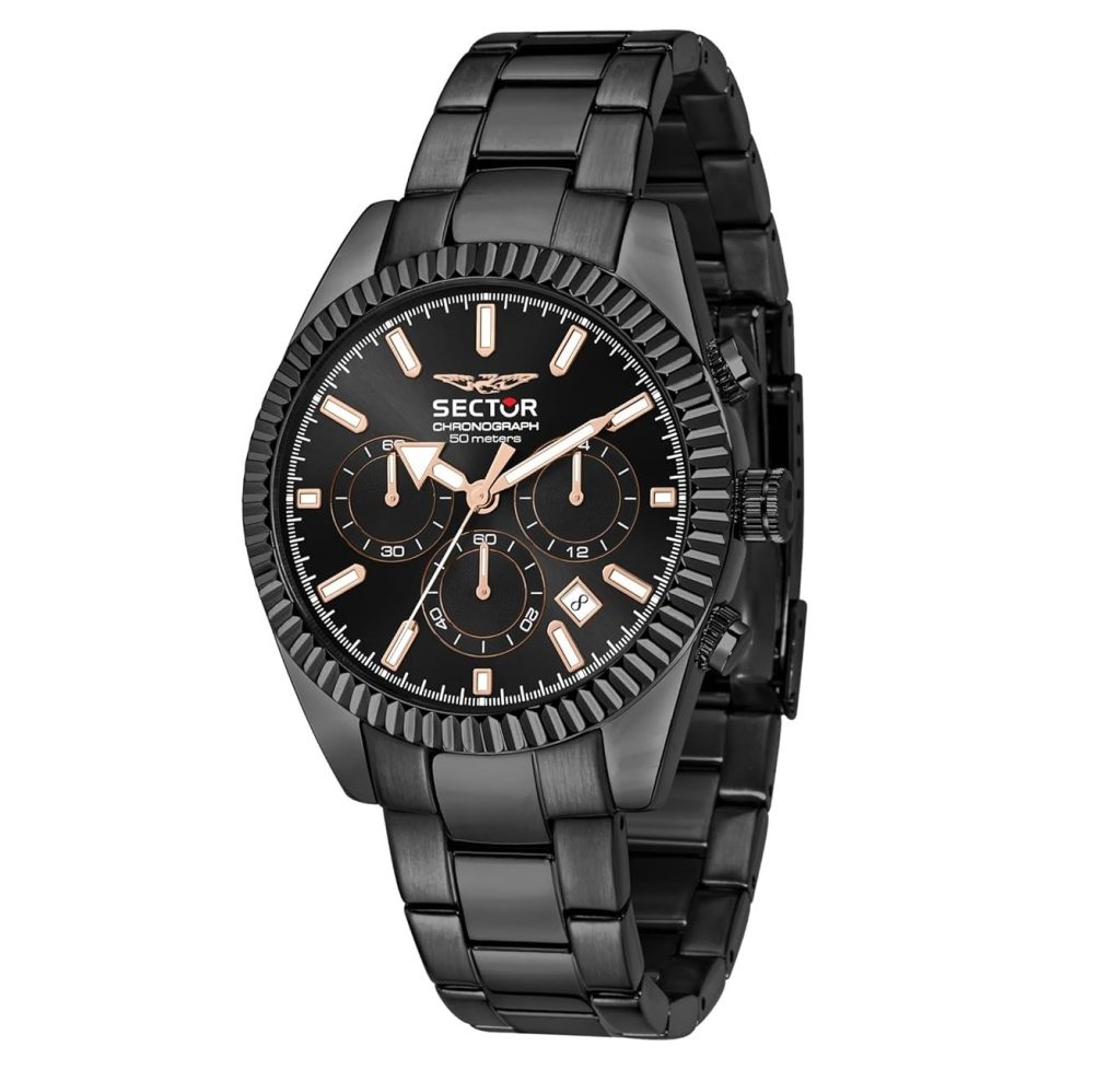 Orologio Uomo Sector No Limits Cronografo Total Black Acciaio Nero Dettagli Oro Rosa