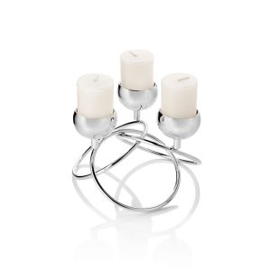 Candeliere 3 fiamme Design Moderno in Metallo Cromato Scultoreo