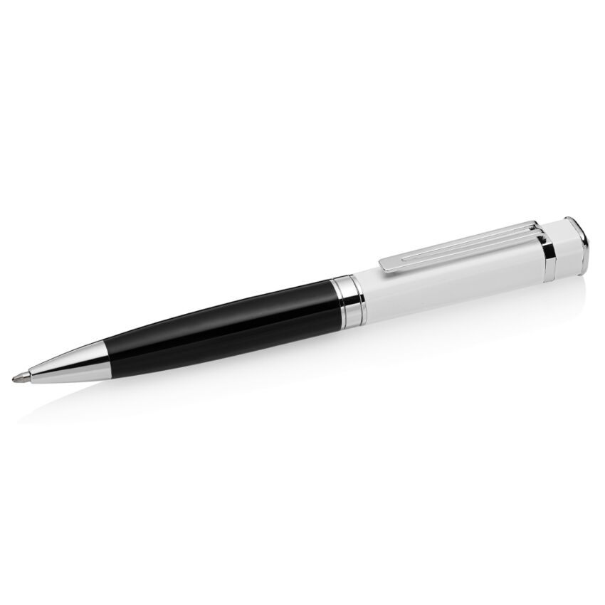 Penna a Sfera Bicolore Nero e Bianco con Dettagli Cromati – Design Moderno