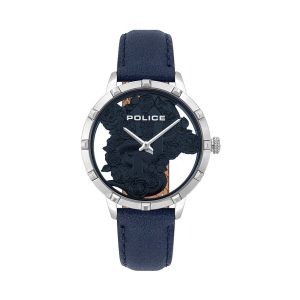 Orologio Donna Police PL16041MS.03 Acciaio e Blu | Quadrante 3D Fiori e Logo Nero