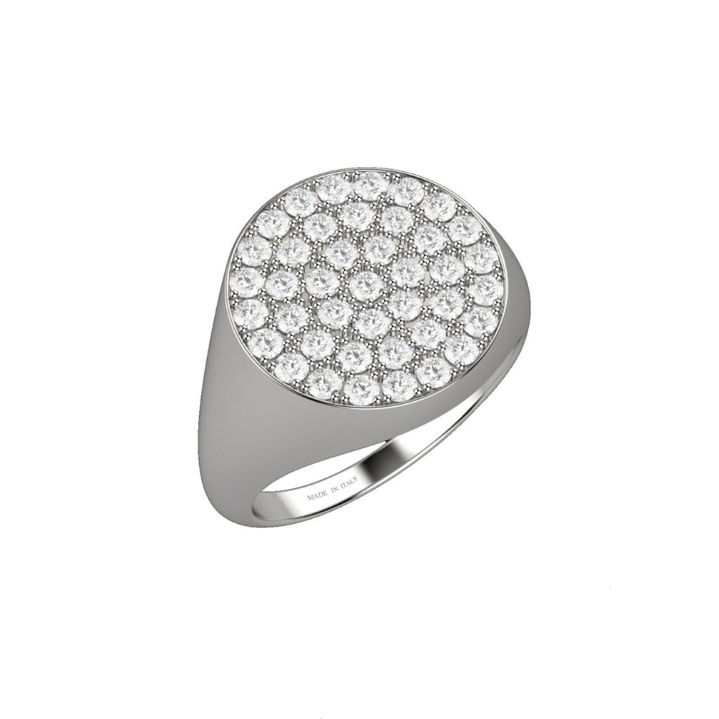 Anello Sigillo in Oro Bianco 18kt con Pavé di Diamanti di Nardelli FA1603