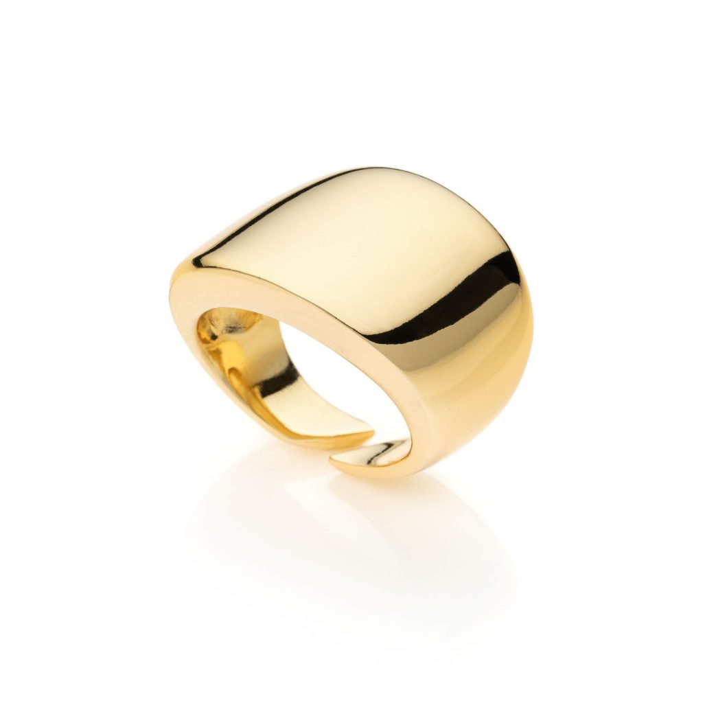 Anello Bombato UNOAERRE Bronzo Dorato | Lavorazione a Riga Chunky | Gioiello Statement Made in Italy