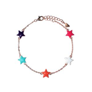 Bracciale Donna Catena B5P-RG01 Argento Rosa | 5 Stelle Smaltate Multicolore | Gioiello Tendenza