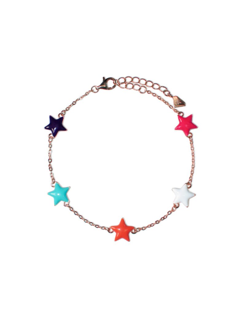 Bracciale Donna Catena B5P-RG01 Argento Rosa | 5 Stelle Smaltate Multicolore | Gioiello Tendenza