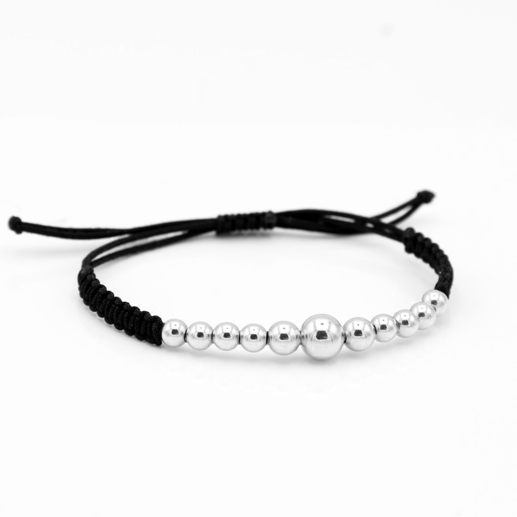 Bracciale oro Elegance sfere Lucide in oro bianco 18 kt con cordino
