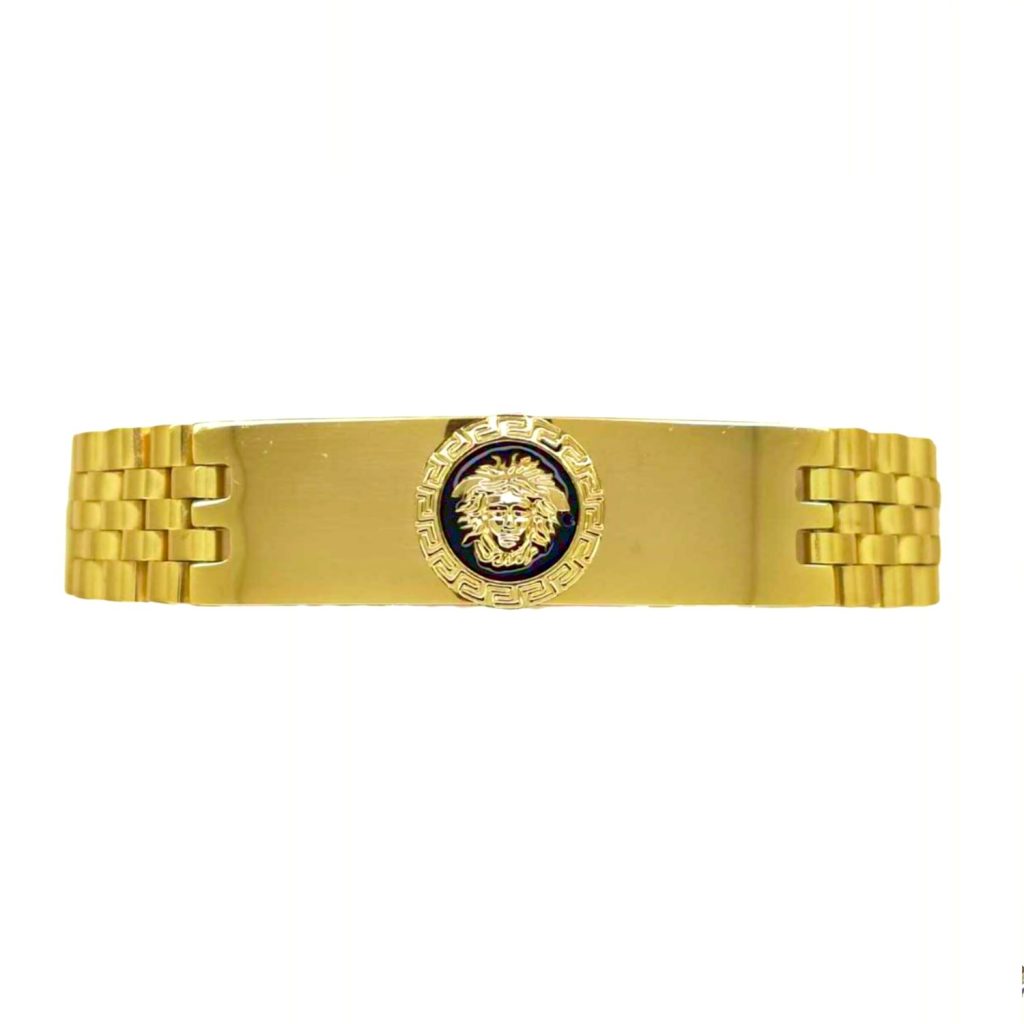 Bracciale in acciaio dorato con piastra e medusa