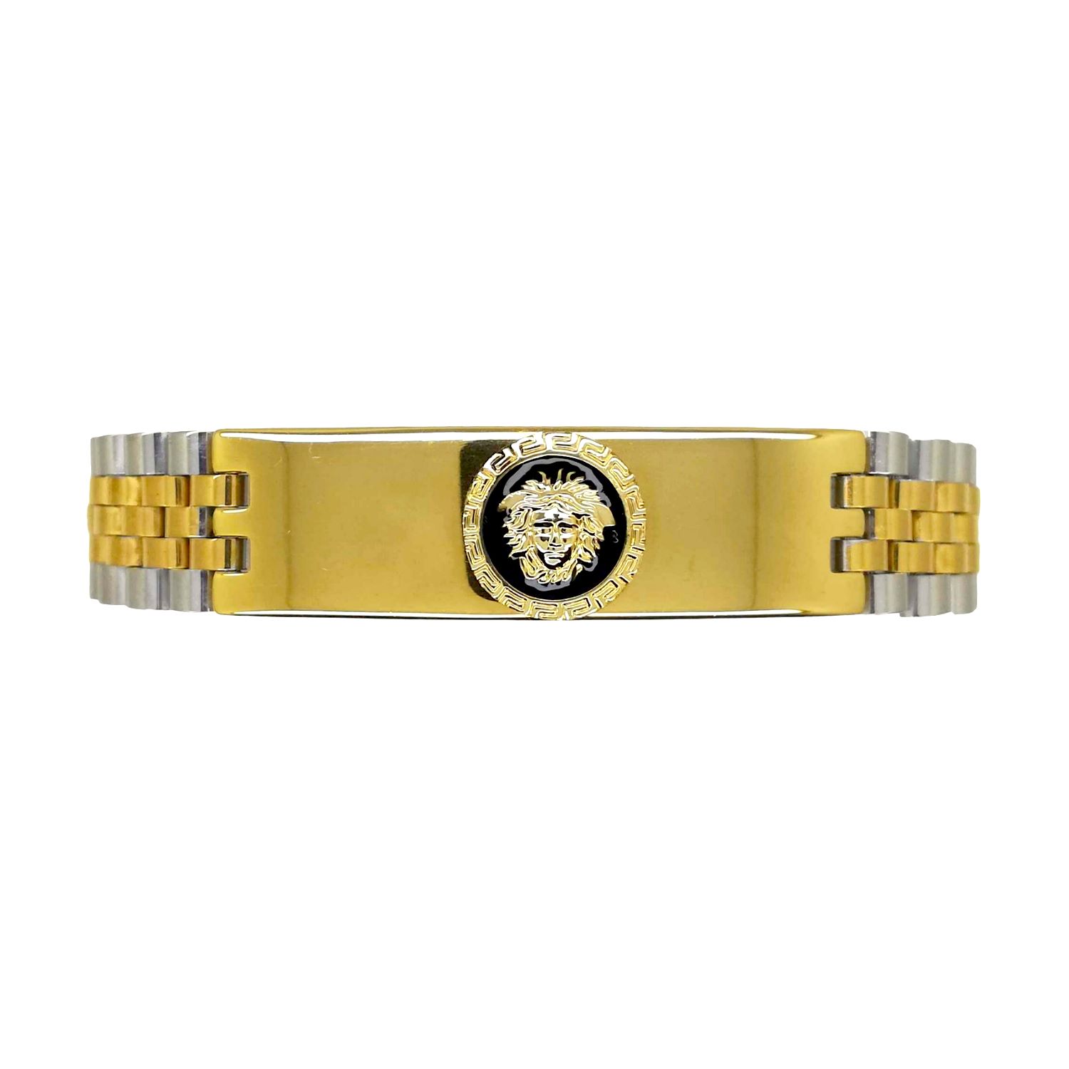 Bracciale in acciaio bicolore con piastra e medusa