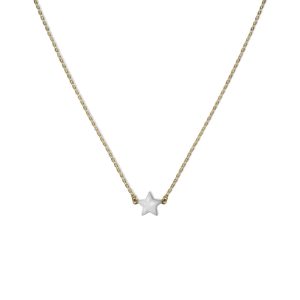 Collana Donna Catena Sottile C1P-YG04 ARGENTO DORATO | Stella Madreperla Bianca Minimalista | Regalo Chic